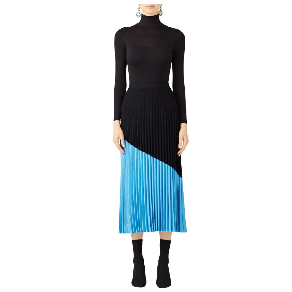 10 Crosby Derek Lam Black and Bright Blue Pleated Midi Skirt